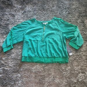 Jennifer Lopez Blouse Green Knit Woven Size XL
